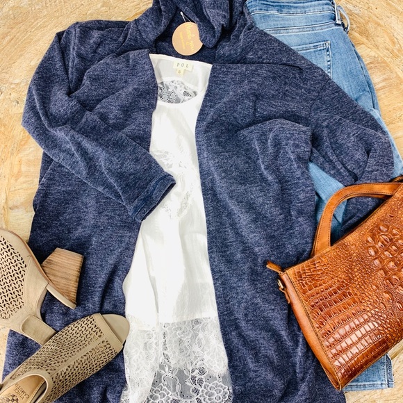 Navy Hooded Pocketed Cardigan - Picture 3 of 5